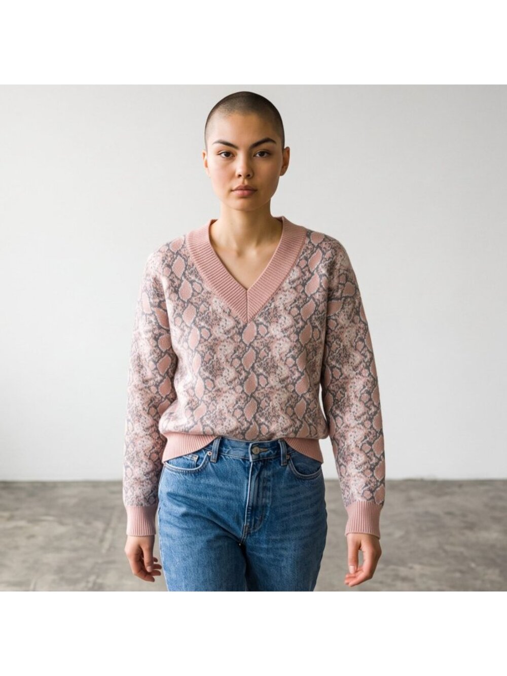 Adora Sweater Womens M Pink Snakeskin Print V Neck Pullover NWT Animal Print